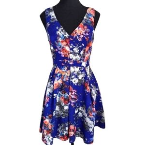 Lush Fit And Flare Floral Sleeveless Dress in Blue Size Small